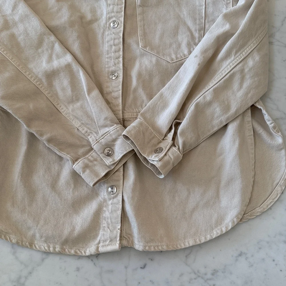 Zara Girls Tan Denim Shacket Size 14 Button Down Overshirt Jacket Neutral
